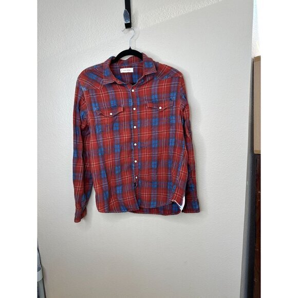 Lucky Brand‎ Mens Rust Flannel Small long sleeve collared pearl button up cuffed - Picture 1 of 8